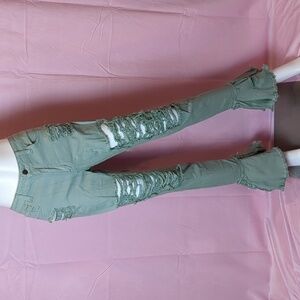 Fashion Nova Fray What You Mean Flare Leg Jeans in Sage Green size 9